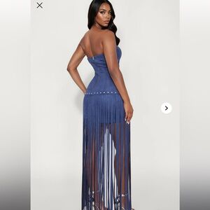 Fashion Nova Strapless Navy Fringe Dress